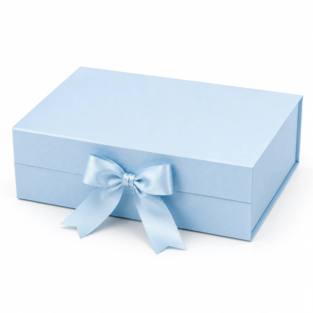 Boîte cadeau rectangulaire 25 x 18 x 8 cm en carton bleu avec ruban en satin fermeture décorative