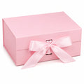 Boîte cadeau 30 x 22 x 12 cm en carton rose avec ruban satin fermeture décorative