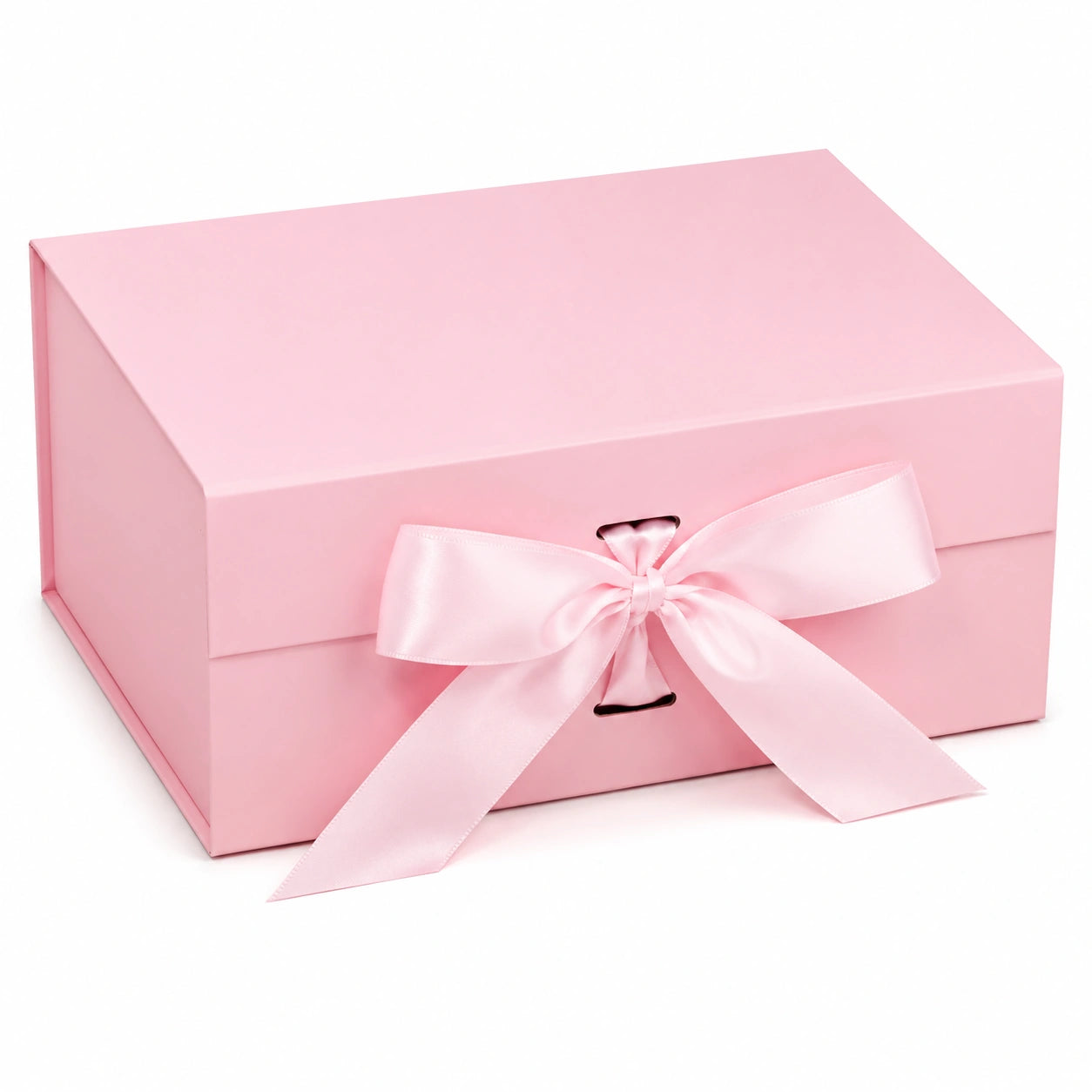 Boîte cadeau 30 x 22 x 12 cm en carton rose avec ruban satin fermeture décorative