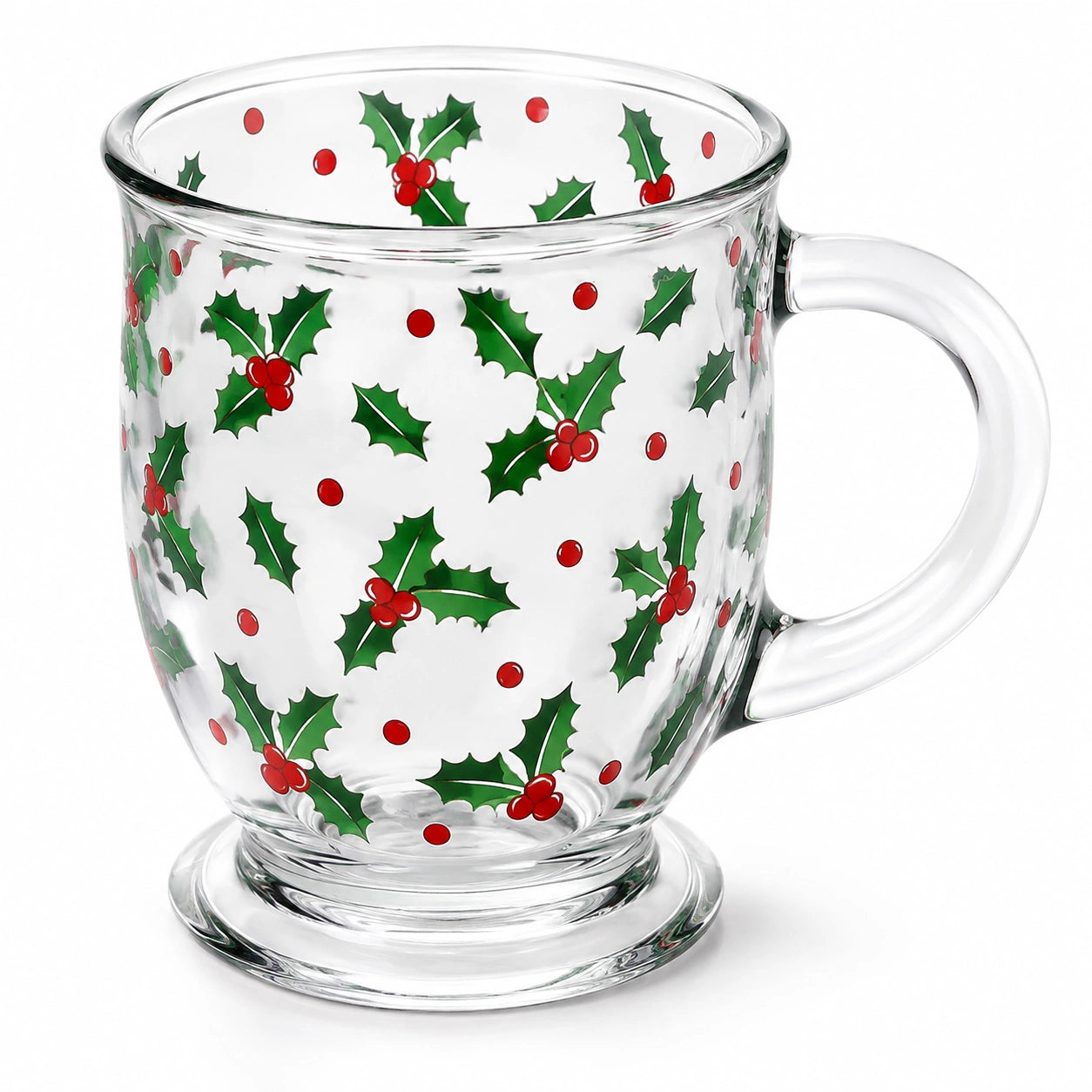 Tasse en verre 350 ml transparente à motif houx avec anse