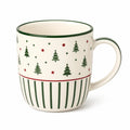 Mug en céramique 400 ml blanc vert rouge motif sapins poignée ronde