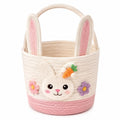 Panier de rangement rond 30 cm en corde de coton beige rose avec poignées style lapin