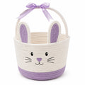 Panier de rangement rond 25 cm en coton blanc et violet à motif lapin avec poignée
