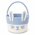 Panier de rangement rond Ø 30 cm en corde de coton bleu et blanc avec anses motif lapin