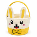 Panier de rangement rond 20 cm textile jaune et blanc avec poignées style lapin