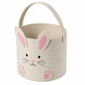 Panier de rangement rond 30 x 30 cm en feutre beige rose motif lapin avec anses