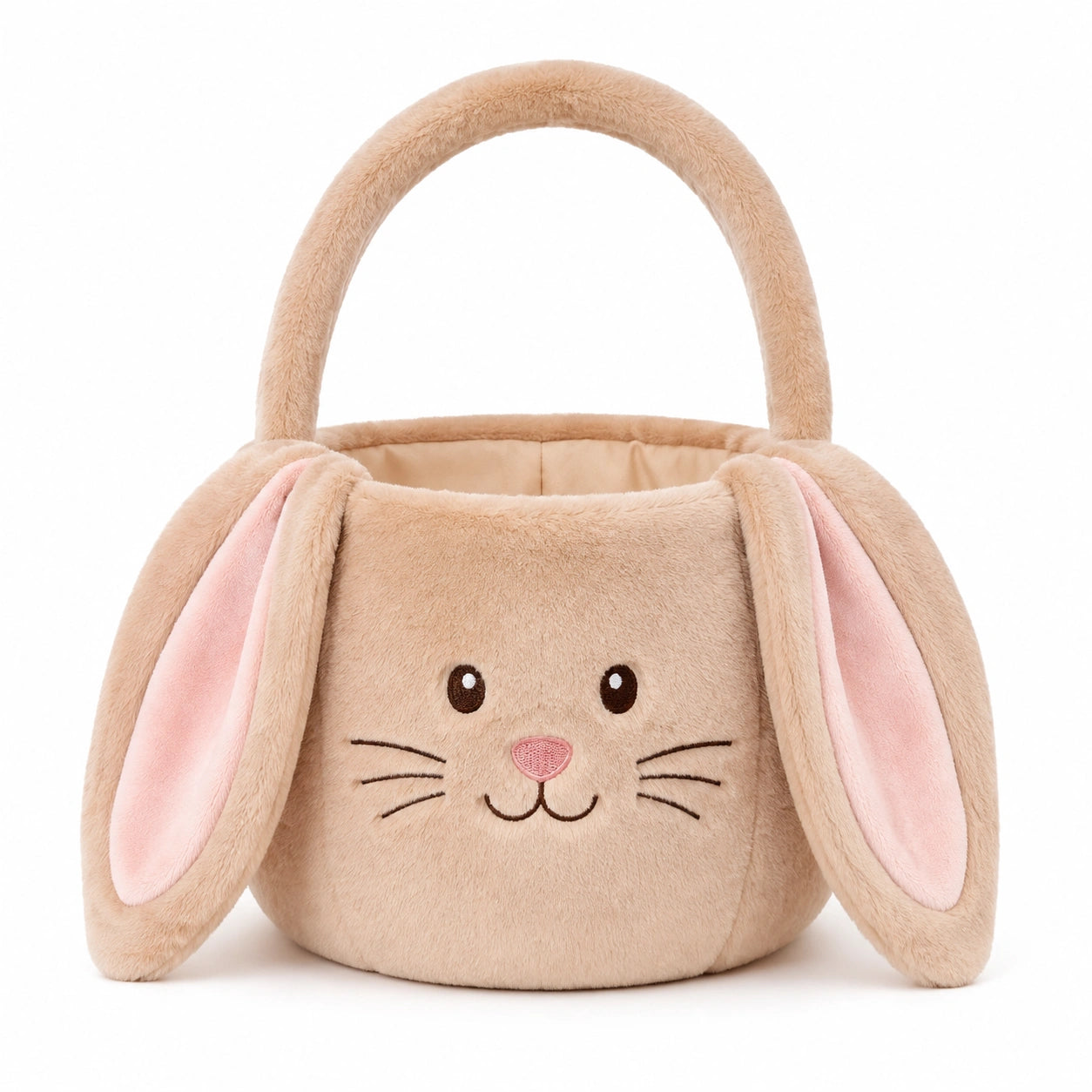 Sac à main 25 x 12 x 22 cm en textile peluche beige motif lapin à poignée souple