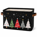 Panier de rangement 40 x 30 x 25 cm en tissu noir à poignées motif arbres et flocons