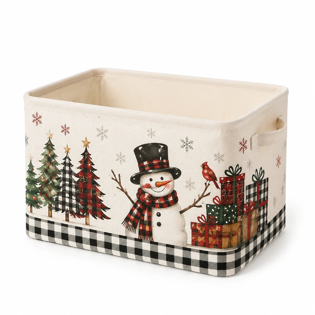 Panier de rangement 40 x 30 x 30 cm en tissu beige motif Noël pliable
