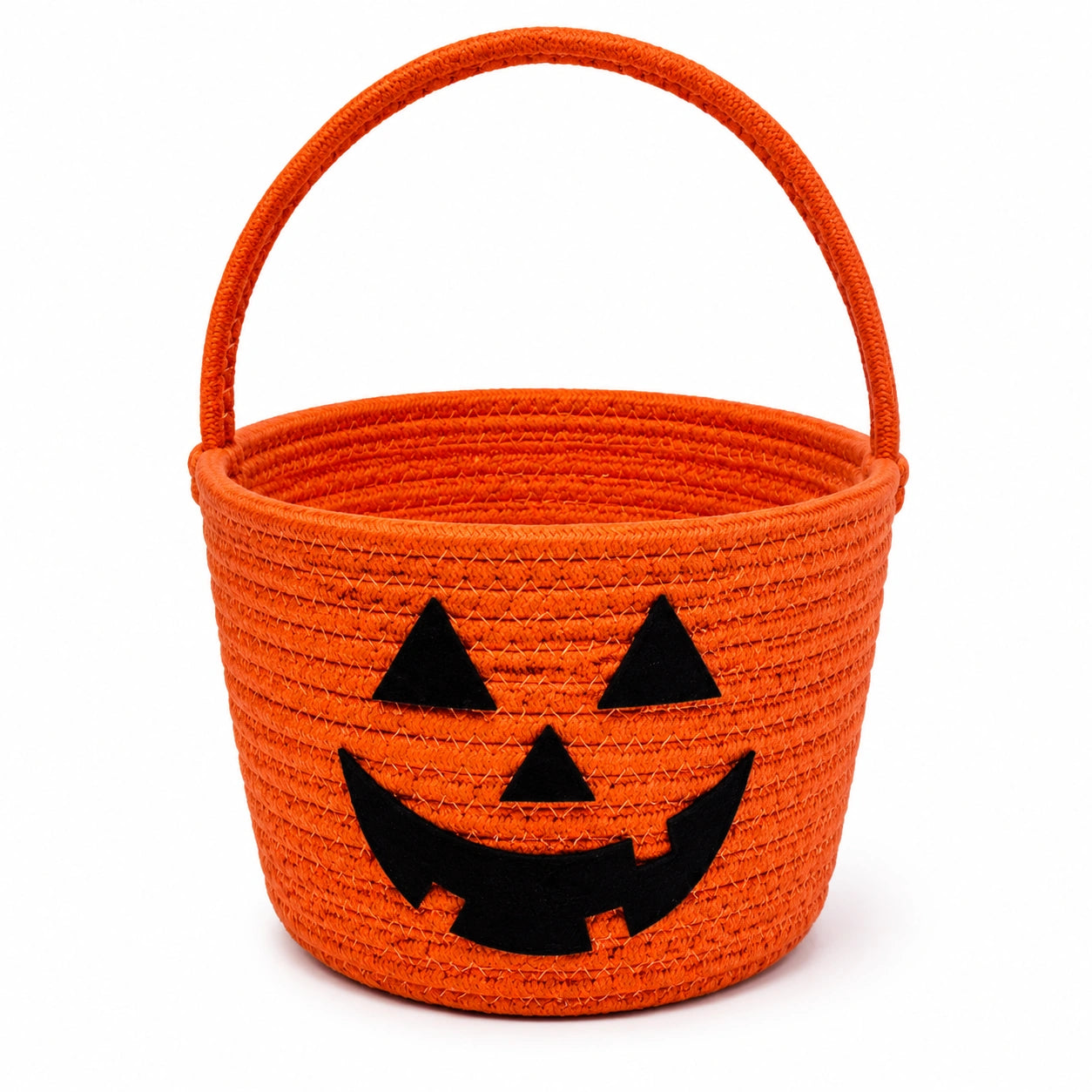 Panier de rangement rond 25 cm en corde de coton orange motif citrouille avec anse