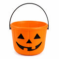 Seau à friandises rond 20 cm en plastique orange avec anse motif citrouille