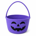 Panier de rangement rond 25 cm en corde de coton violet motif citrouille avec anse