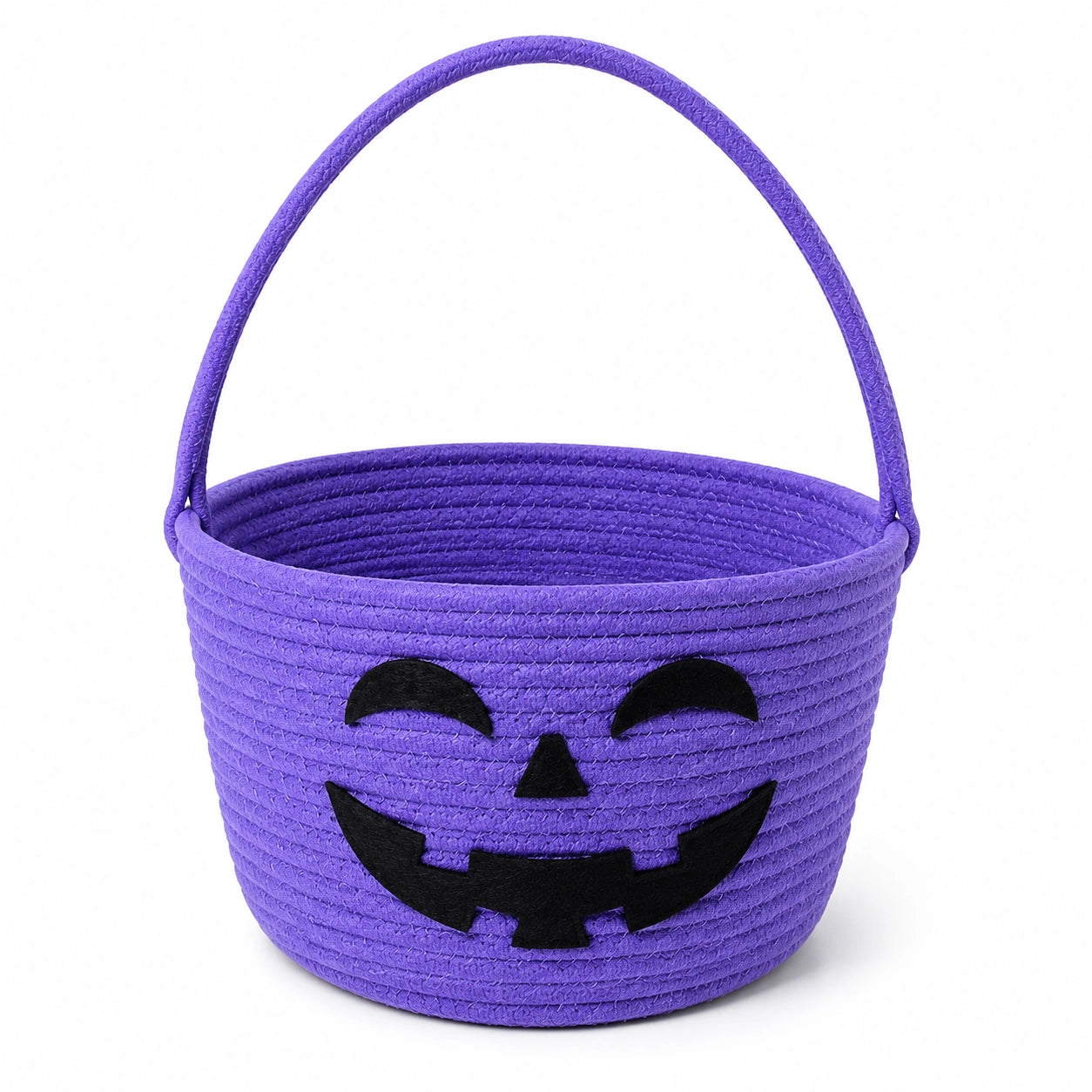 Panier de rangement rond 25 cm en corde de coton violet motif citrouille avec anse