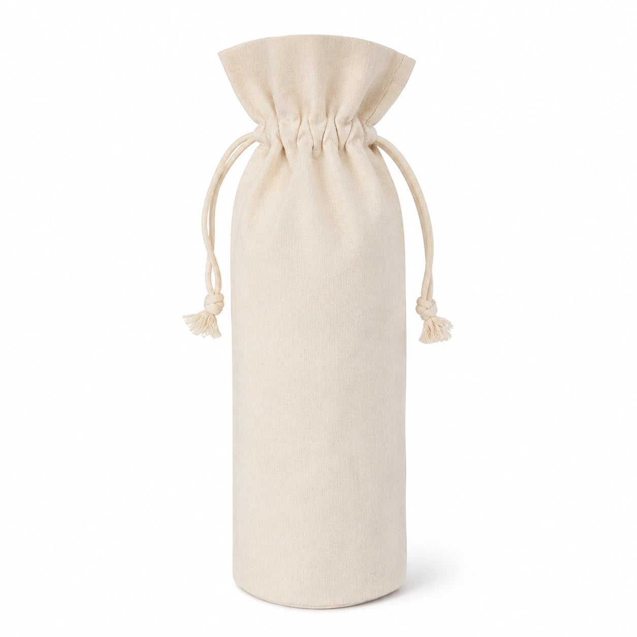 Sac à bouteille 10 x 30 cm en coton beige à cordon style sobre