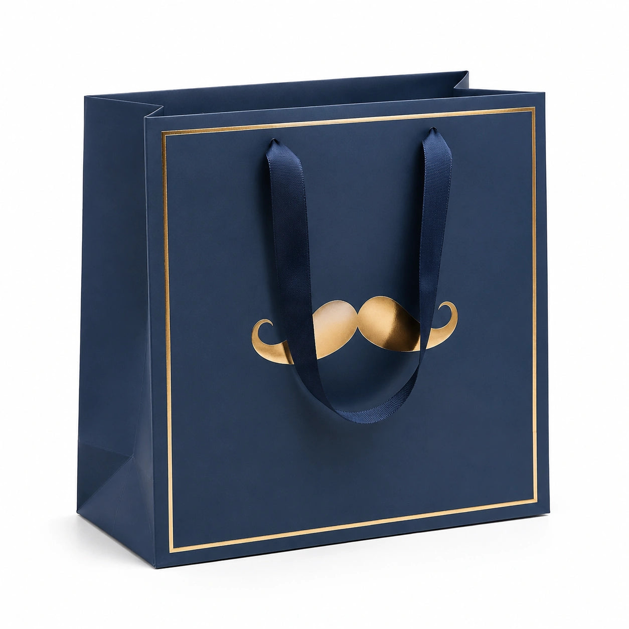 Sac cadeau 30 x 12 x 30 cm en papier bleu marine et doré avec anses ruban style élégant