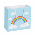 Sac cadeau 26 x 12 x 32 cm en papier cartonné bleu à arc-en-ciel avec anses corde